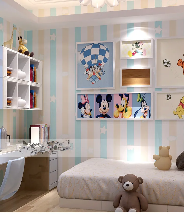 Детская комната принцесса номер нетканые обои для детей синий розовый вертикальные полосы спальня мальчик девочка комната обои с рисунком из мультфильма