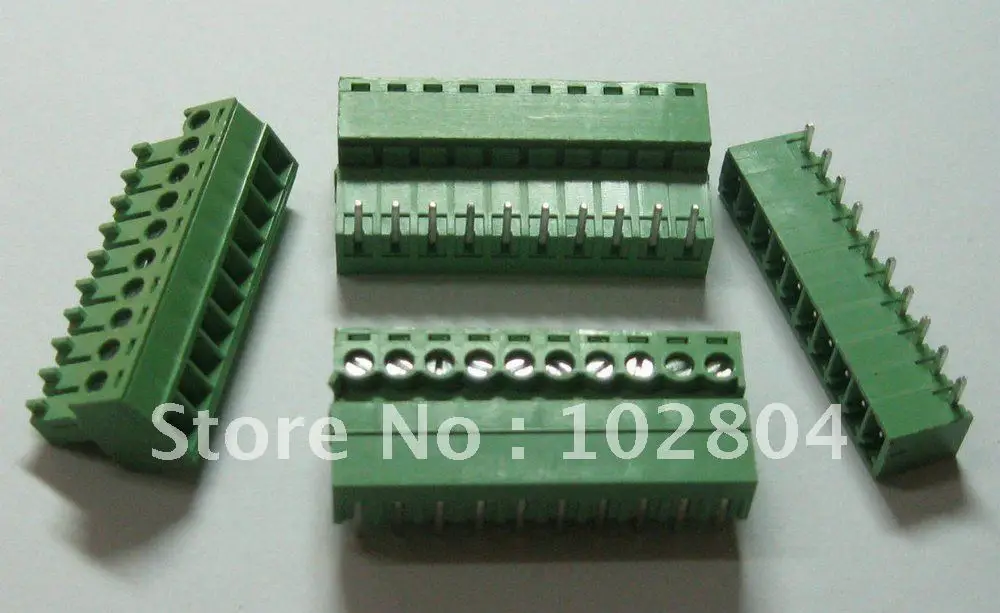 

10 pcs Screw Terminal Block Connector Pitch 3.5mm Angle 10 pin/way Green Color Pluggable Type