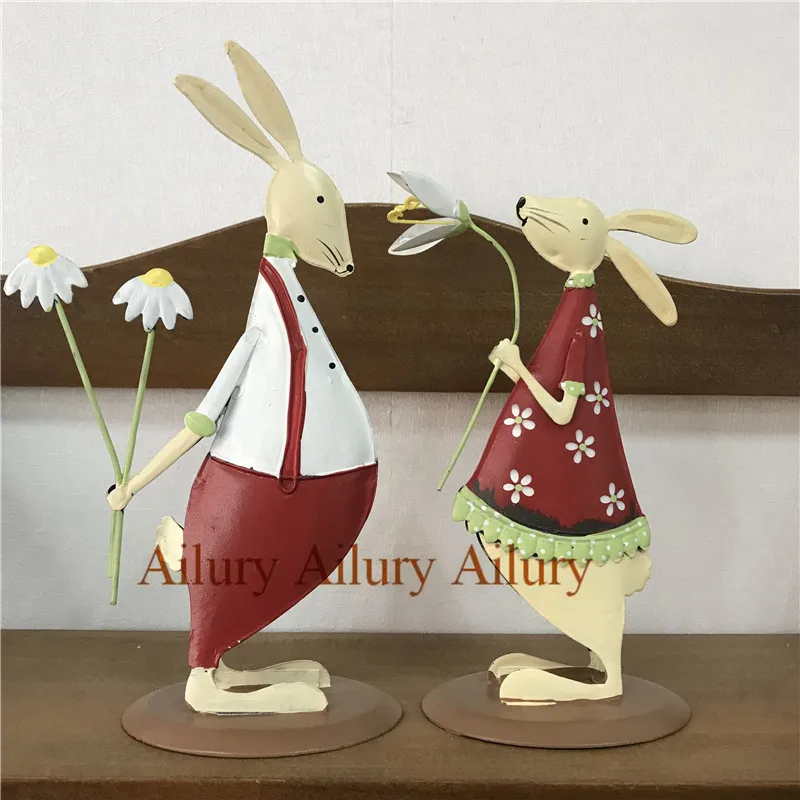 

45% off,Red shy cute tin on rabbit, double-sided three-dimensional, holding flowers, wedding ornaments, window home decoration