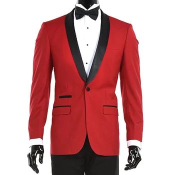 

Red Slim Fit Men Suits Black Shawl Lapel Two Piece Wedding Groom Tuxedos Fashion Male Set Jacket Pants Clothes