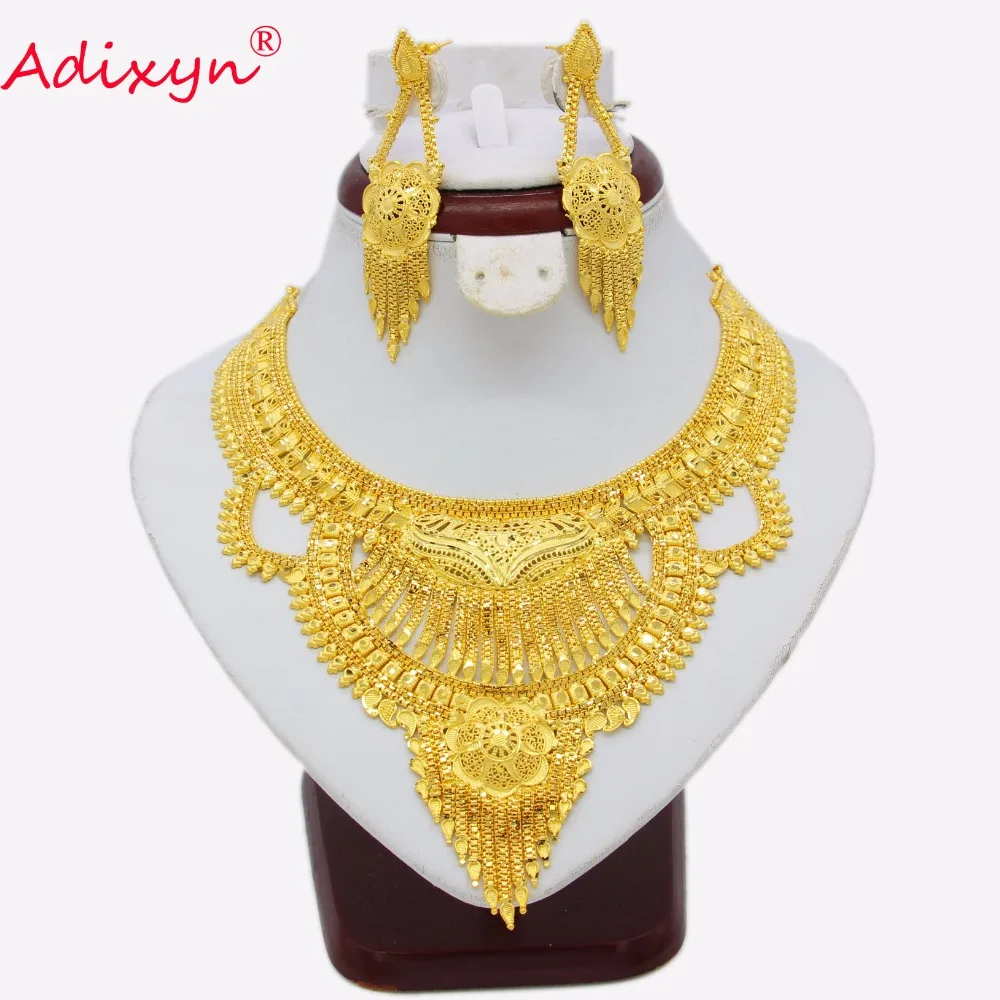 

Adixyn NEW Dubai Jewelry Set High Quality Gold Color Necklace Earrings Set Luxury Arab African Wedding Party MOM Gifts N031291