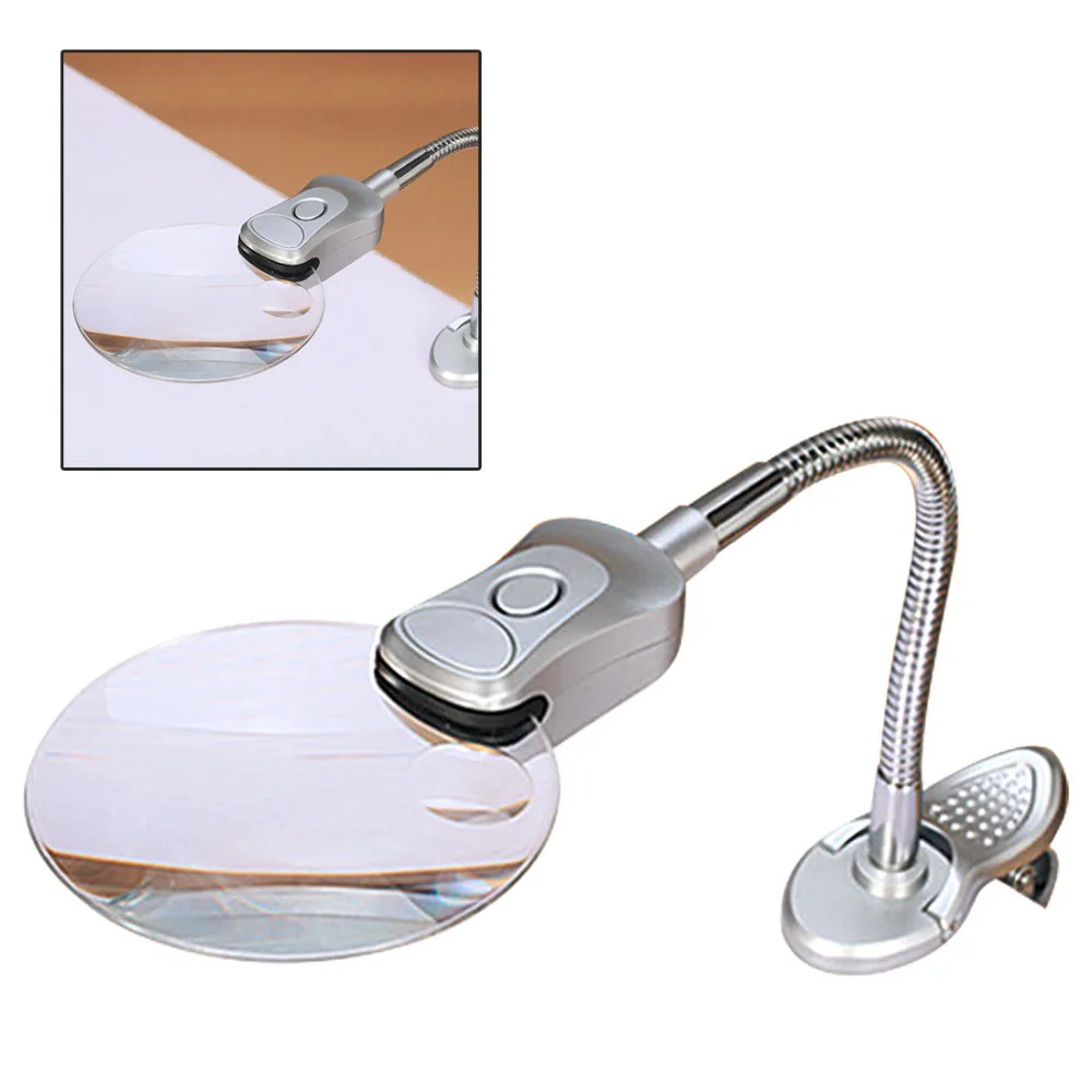 Table Magnifier 2X 6X Clip on Desk Table Magnifying Glass Loup Lamp