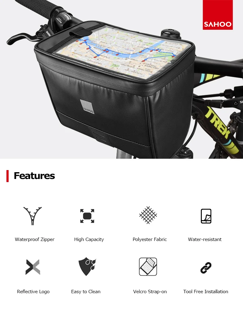 Sahoo Travel Series 112049 Waterproof Touchscreen Cycling Bike Bicycle Map Sleeve Handlebar Bag Pack Pannier Basket Phone Camera