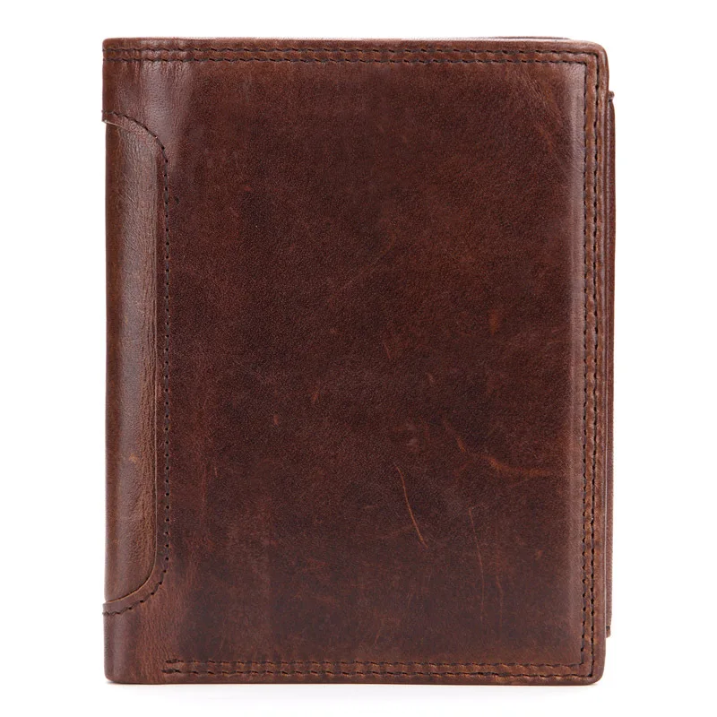 

Men's leather shorts versatile wallet retro zip purse vertical section of the first layer of leather three fold driver's license