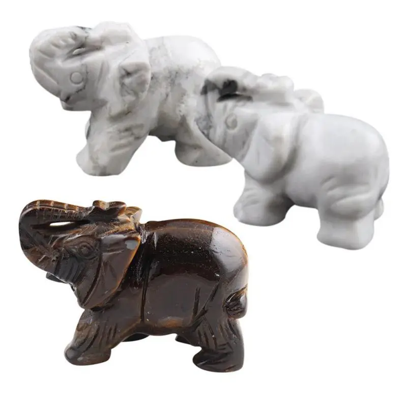 1pc Opal/Aventurine/Obsidian/Crystal/Jade Elephants Shape Stone Creative Home Desk Ornaments Figurines Miniatures Lucky Item