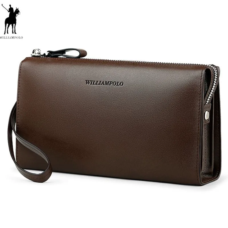 

WilliamPOLO Fashion 100% Cow Leather Business Solid Zipper Long Mens Clutch Wallet With Cell Phone Pocket PL197