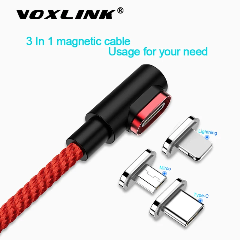 

VOXLINK Magnetic Charging Cable 90 Degree LED Cable for iPhone X Micro Type-C USB Cable for Samsung Xiaomi Huawei LG USB Cables