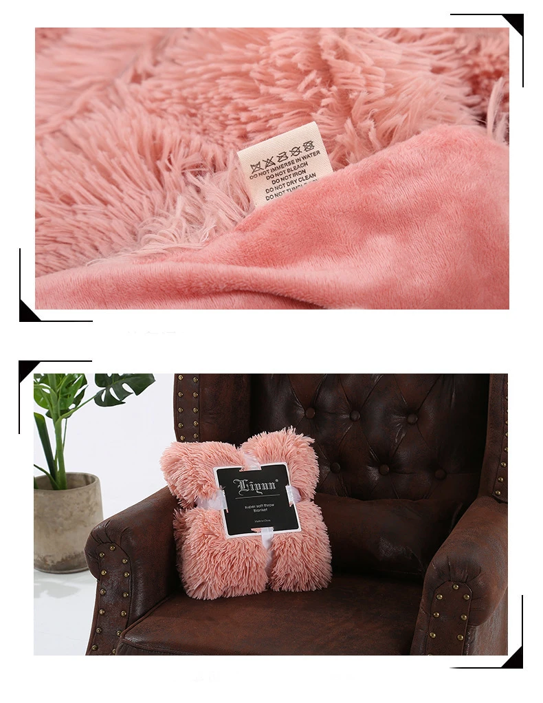 160*200cm Elegant Throw Blanket for Bed Sofa Bedspread Long Shaggy Soft Warm Bedding Sheet Air Conditioning Blanket