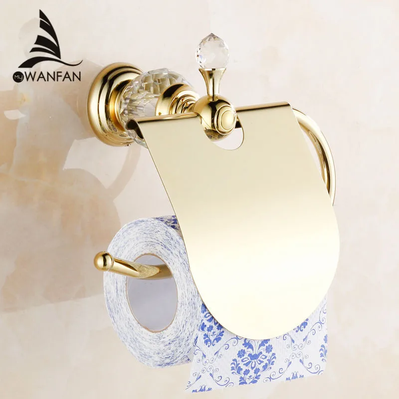 Kaufen Papier Halter Kristall Solide Messing Gold Waschraum Robe Haken Seife Halter Handtuch Bar Handtuch bar Tasse Halter Bad Zubehör HK 40