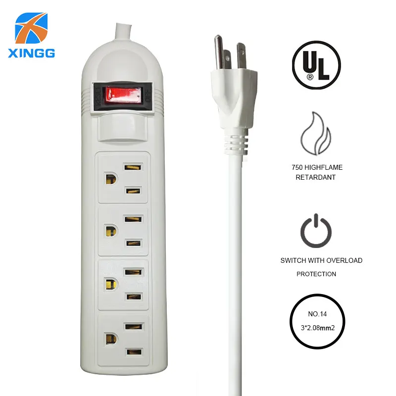 UL Certification US Plug 3 4 6 AC Hole Extension Cord 1.8M Power Strip Overload Protection 1875W 15A AC Outlets Extension Socket