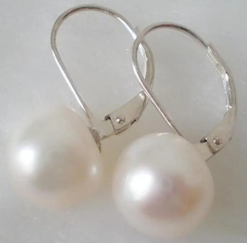 

Wholesale price 16new ^^^^11-12mm Genuine white Freshwater Pearl Silver Leverback Earrings