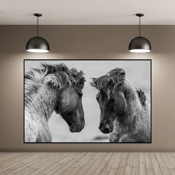 

Modern Animal Horse Black and White Poster Canvas Poster Wall Pictures for Living Room No Frame