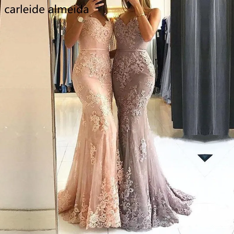 

Robe de soiree Spaghetti Straps Lace Evening Dress with Beads Mermaid Long Dresses Evening Sweep Train Evening Gown
