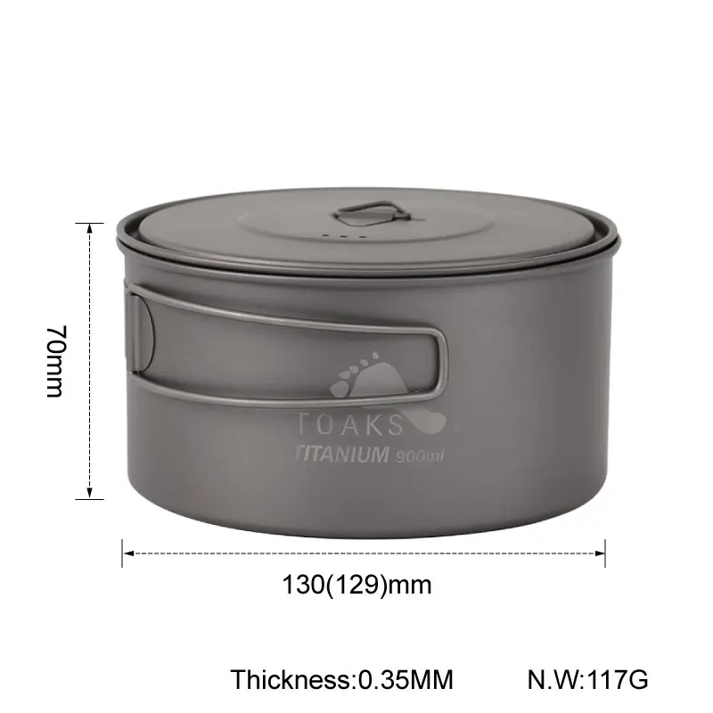 TOAKS al aire libre de 900 ml olla de cocina ollas Picnic ultraligero de titanio olla con tapa y manejar POT-900-D130