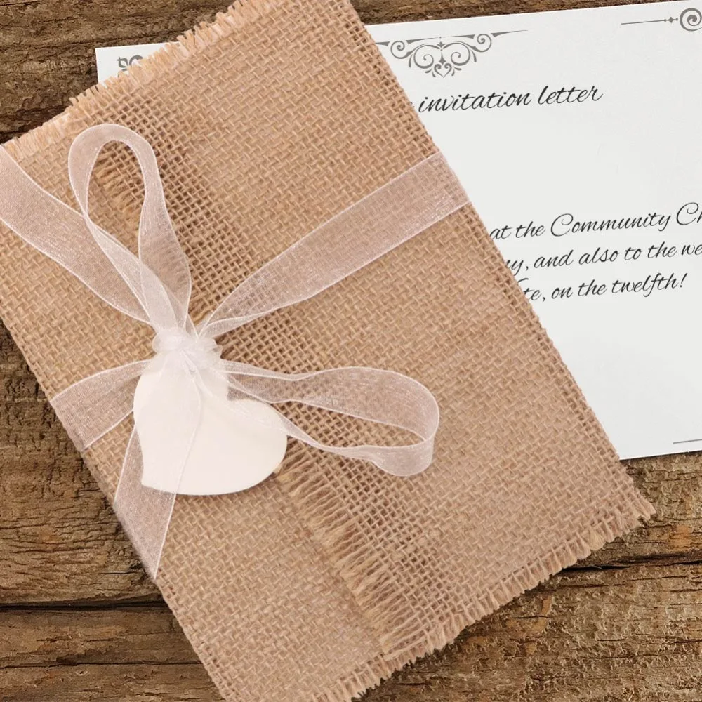  OourWarm 30/10Pcs Rustic Wedding Invitations Burlap Greeting Cards Postcard with Ribbon Envelope Vi - 32978116050