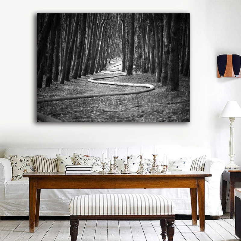 Black and white forest trees nature wall picture artwork canvas