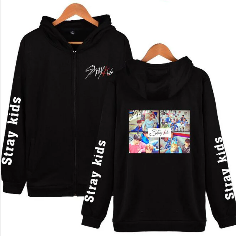  K POP K-POP KPOP Stray Kids Zip Up Harajuku Hoodies Sweatshirt Women Straykids Letter Printed Zippe