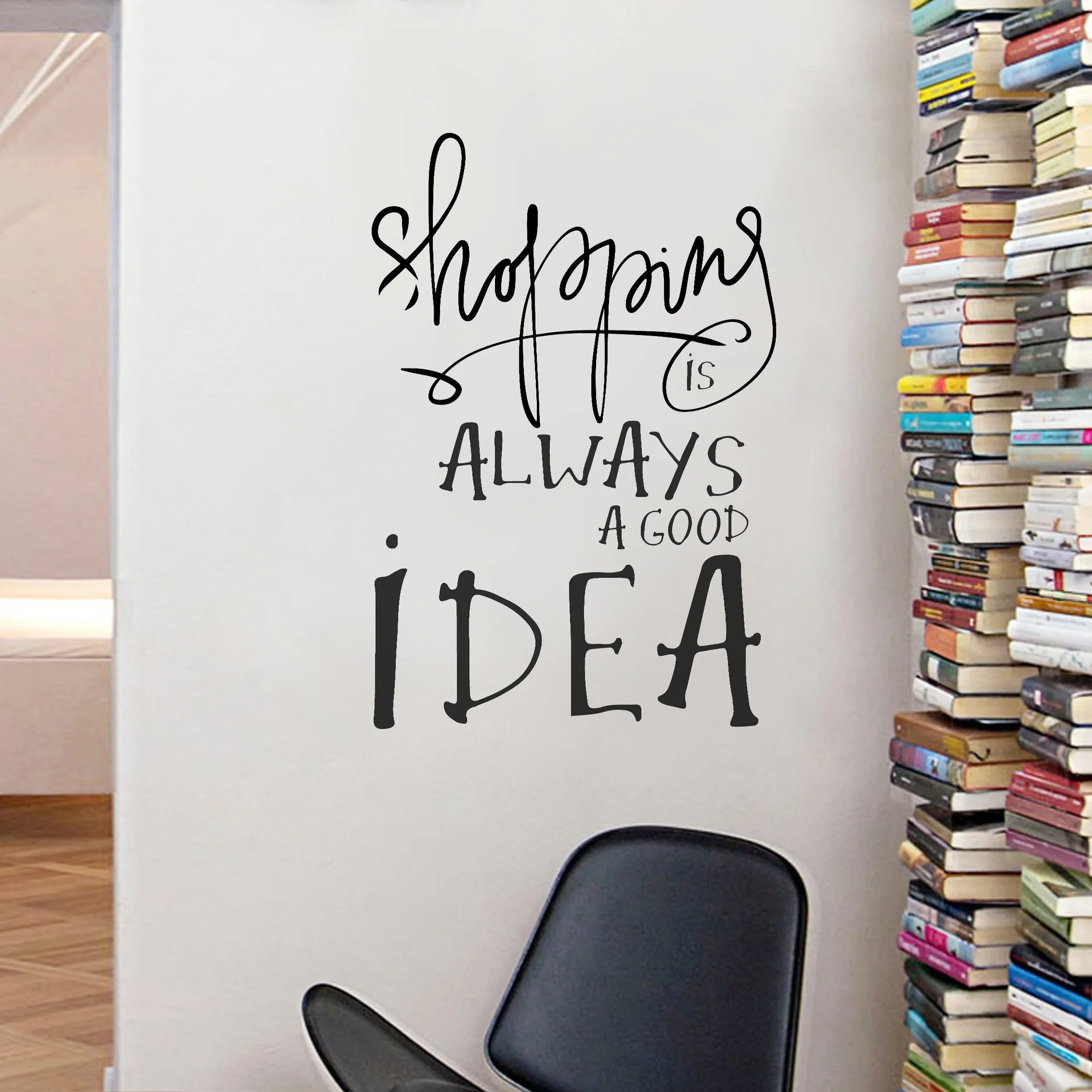 GalonDeco Shopping is Always a Good Idea Quotes Words Individual Wall Stickers Living Room Decoration Removable PVC Material