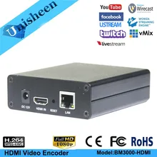 Unisheen H.264 Аудио Видео IPTV видеоэнкодер HDMI 1080P передача Youtube Facebook Wowza HDMI к ip rtmp потоковая передача