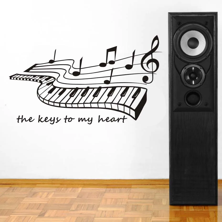 The Keys To My Heart Piano Music Notes Decals Home Decor Wall Art Murals Vinyl Wall Sticker For Living Room Removable Wallpaper (1)