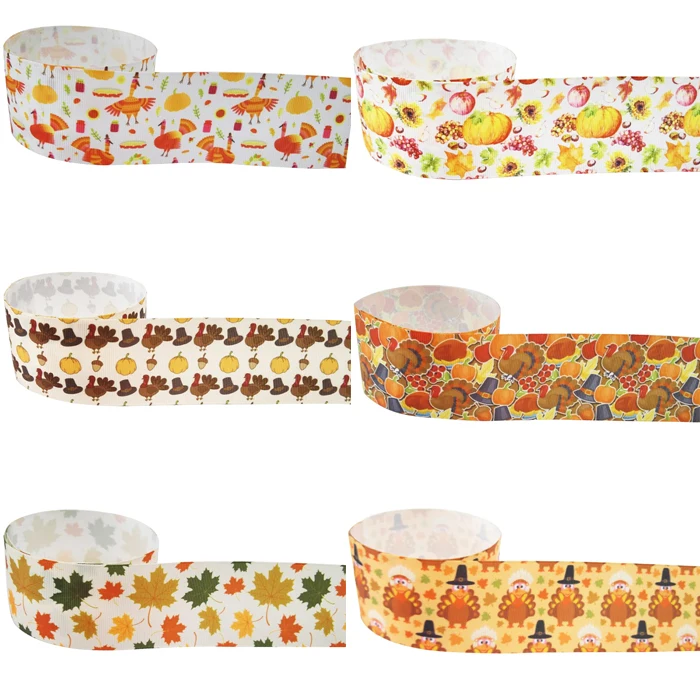 

kingsens 100 yards/roll cute Thanksgiving & fall patten Printed grosgrain ribbon DIY Hairbow garment decorate accessories ribbon