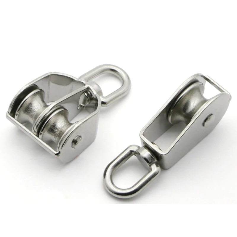 1/4 Rope x 1 Sheave Stainless Steel Double Sheave Swivel Eye Block 1/4 Rope x 1 Sheave Stainless Steel Double Sheave Swivel Eye Block