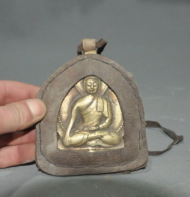 

christmas Old Tibet Buddhism pure bronze Leather Tsongkhapa Buddha Statue Amulet Pendant halloween
