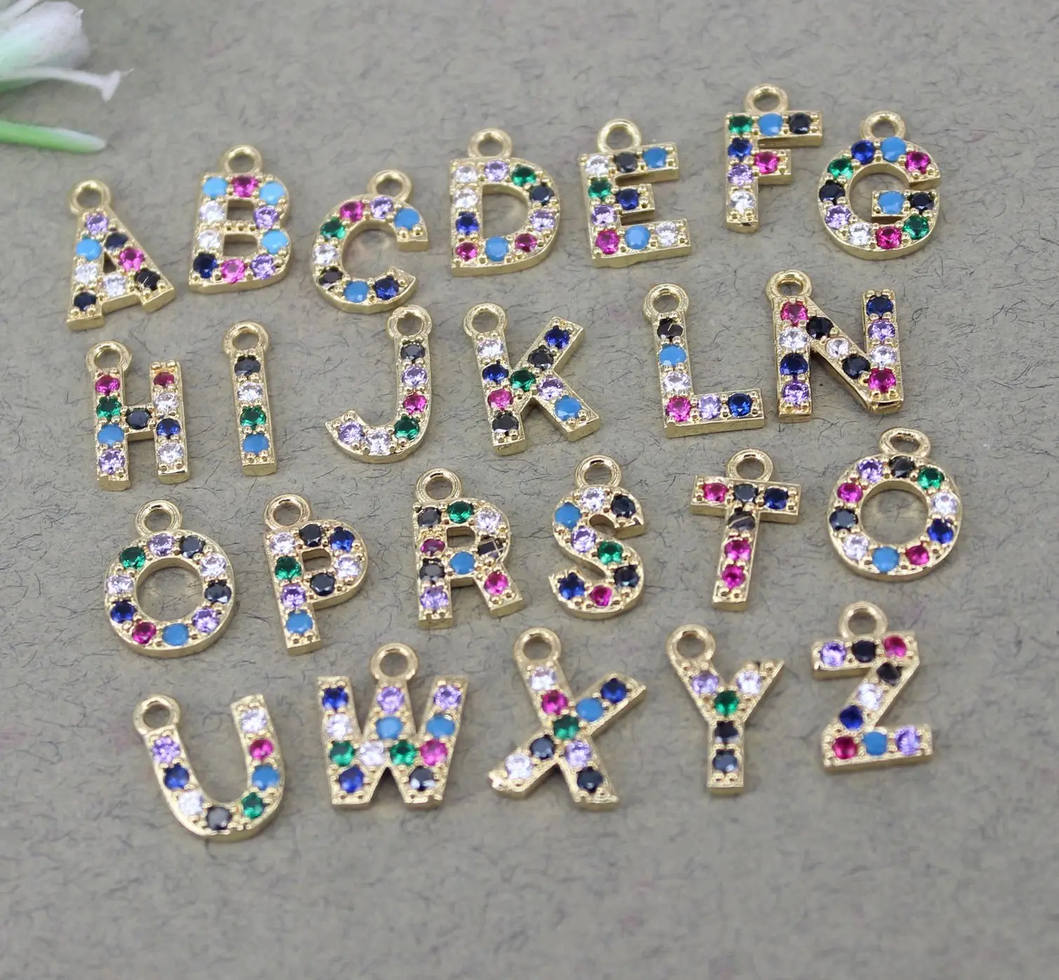 

20PCS Micro Pave CZ Alphabet Charms,Gold Copper Alloy A-Z Letters Pendant, Metal Charms Letters for Jewelry Making