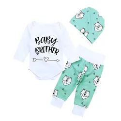 Комплект из 3 предметов, Осенний хлопковый боди с длинными рукавами для новорожденных мальчиков, длинные штаны с рисунком медведя, штаны