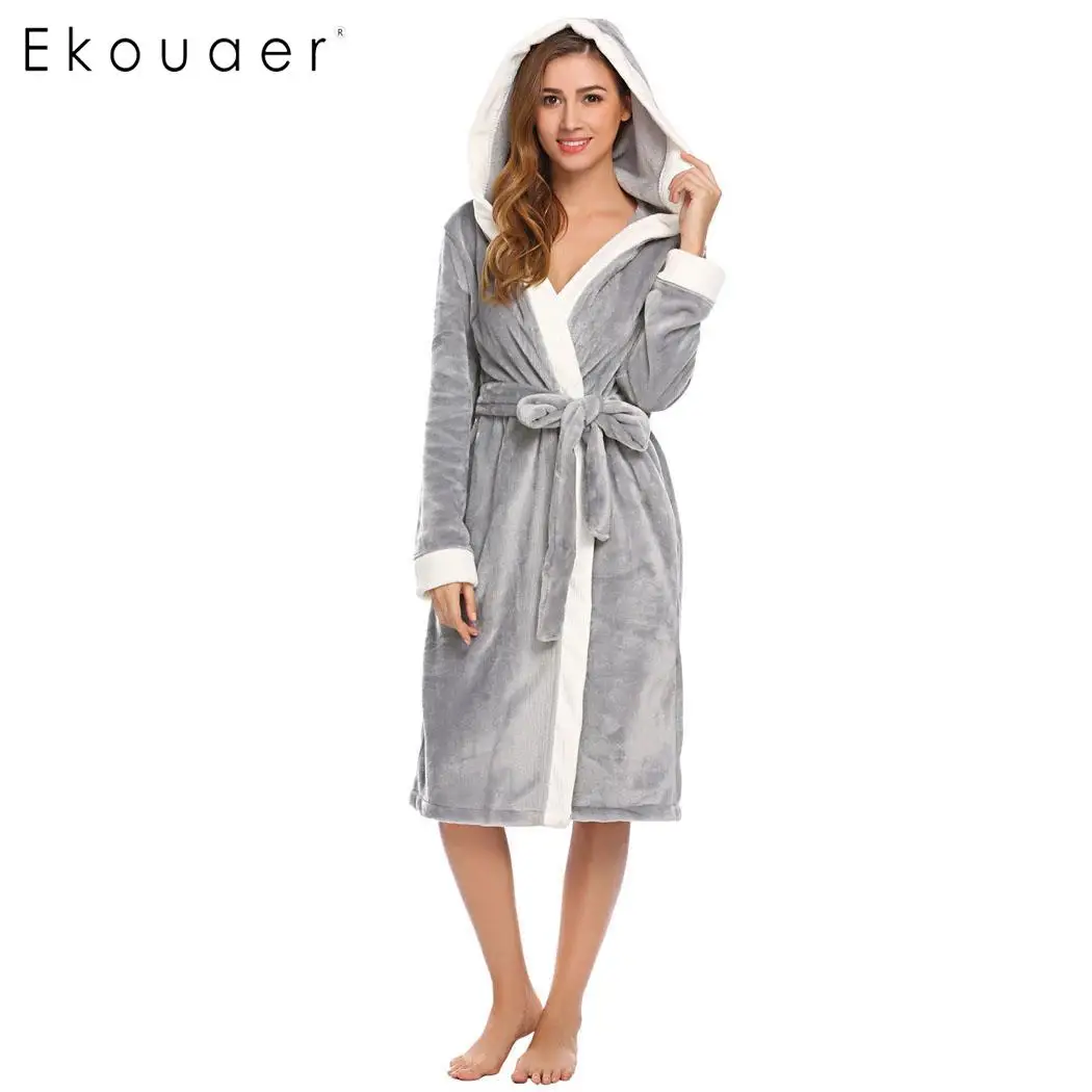 Ekouaer Women Sleepwear Nightwear Kimono Robe Hooded Bathrobes Long ...