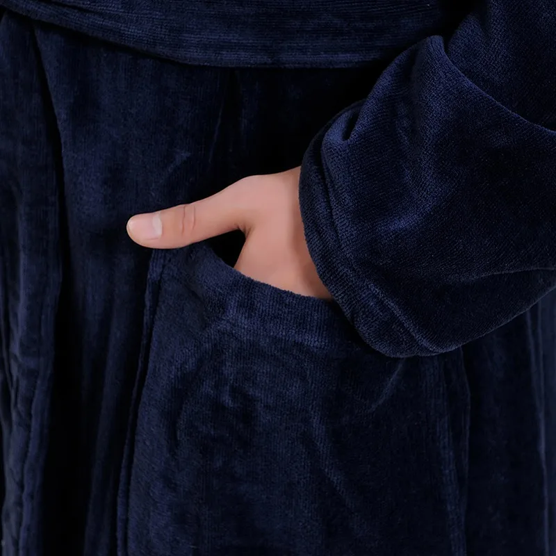 Men's Winter Robe Male Bathrobe Plus XXXL Thick Warm Long Bathrobes Comfortable  Bath Robe Dressing Gown Men Solid Homewear