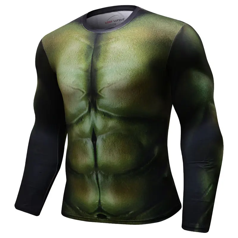 

Men Running T-Shirts Gym Sportswear Long Sleeve Dark Green Muscle Quick Dry Flexible For Fitness Running Rashgard With Print