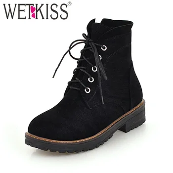 

WETKISS Autumn Women Ankle Boots Round Toe Footwear New Platform Shoes Women 2018 Thick Heels Ladies Shoes Military Female Boot