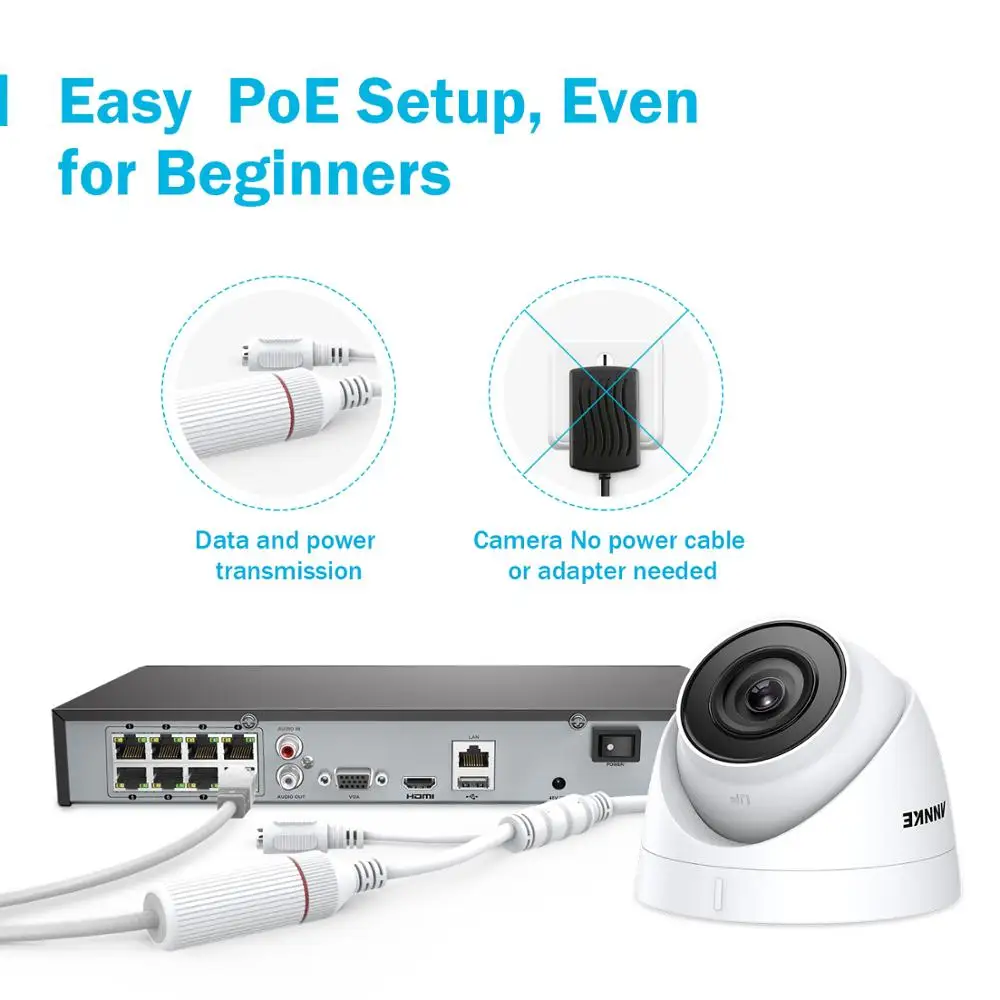 ANNKE 1PCS Ultra HD 5MP POE Camera Outdoor Indoor Weatherproof Security Network Bullet EXIR Night Vision Email Alert Camera Kit