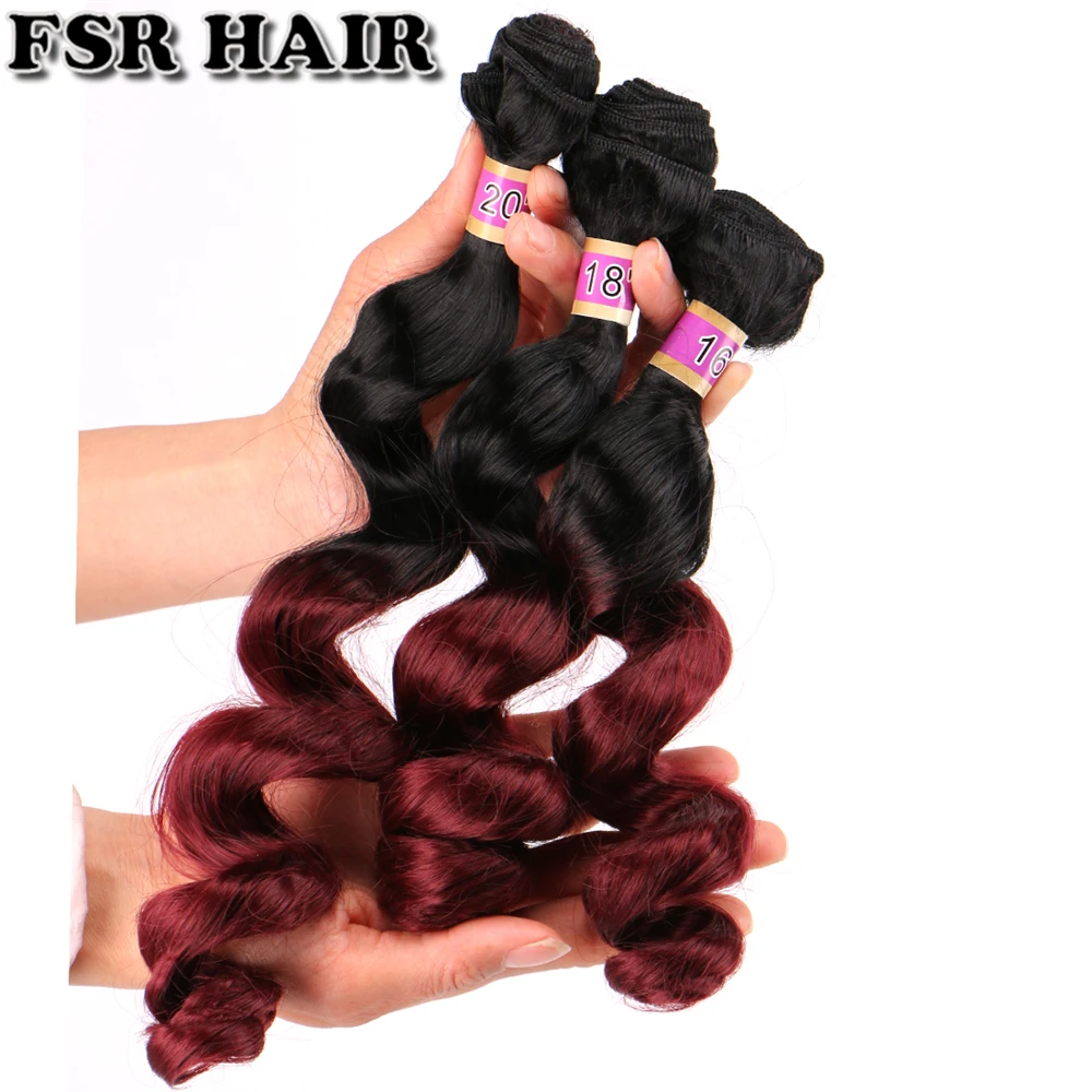FSR черный до Золотой бордовый прядь волос с покраской Омбре 16 18 20 дюймов 3 шт./партия синтетические волосы для наращивания свободные волнистые в наборе для женщин