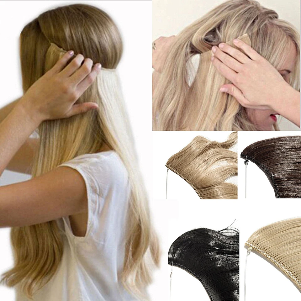 Meifan وصلات شعر صناعية شعر طويل مفرود مجعد سلك غير مرئي خيط سمكة بدون مشبك مع مشبك Synthetic Clip In One Piece Aliexpress