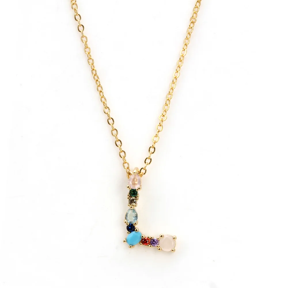 Ожерелье с подвеской от сглаза, Золотая Длинная цепочка, 26 букв, ожерелье с фианитами, микро проложенный Шарм, ювелирное изделие для женщин EY6266 - Окраска металла: L