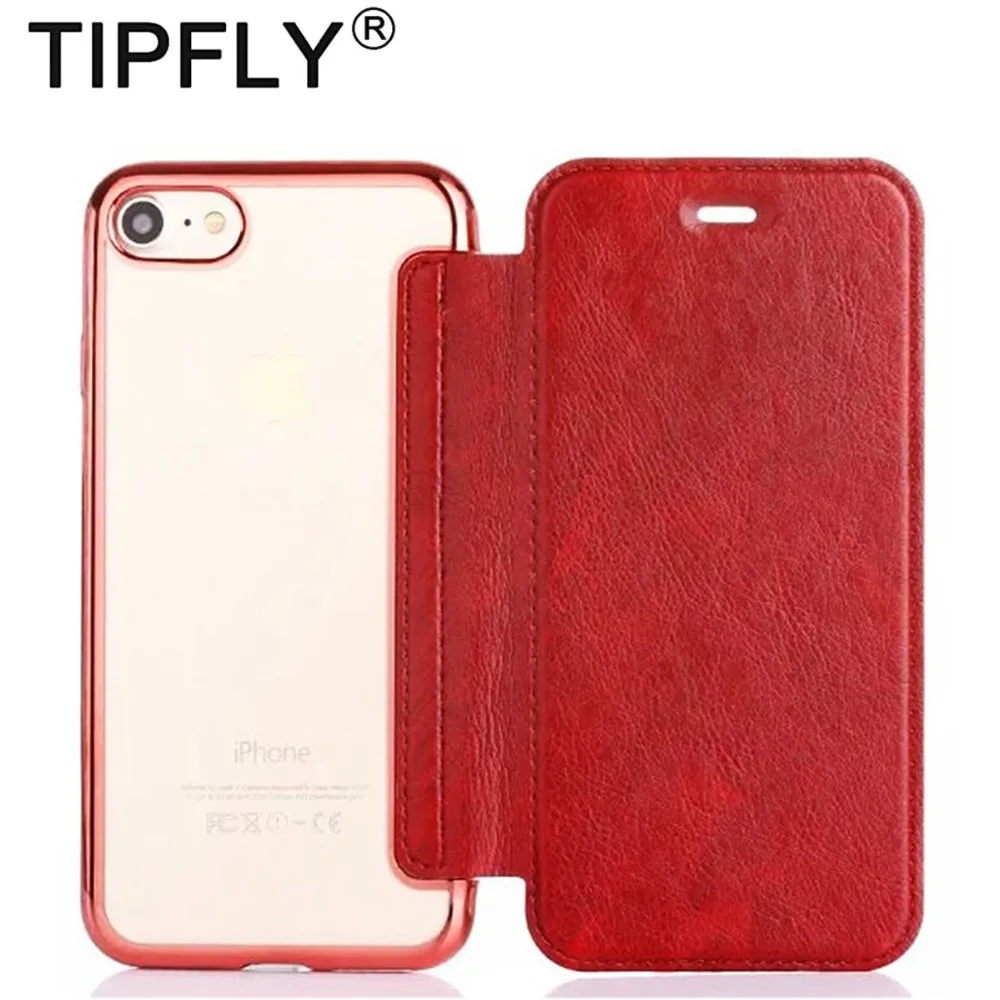 TIPFLY Luxury PU Leather Flip Cover Plating Soft TPU Case Book Style Phone Protect Shell For