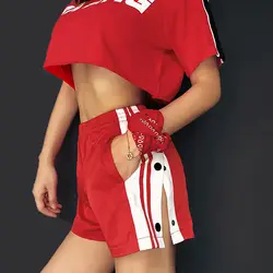 Женские спортивные повседневные шорты с цветными швами, с четырьмя пуговицами, с пряжкой, с разрезом, с высокой талией, прямые летние шорты