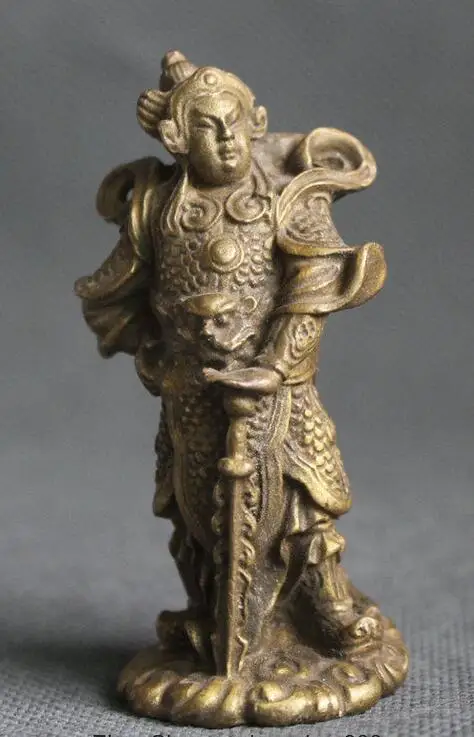 Chinese Fengshui Brass Stand Warrior Veda Wei Tuo Boddhisattva Statue Sculpture | Дом и сад