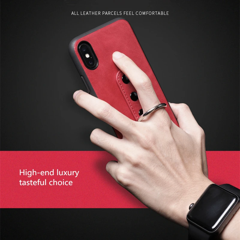 

ZKFYS Retro Leather Phone Case For iPhone X Xs Max XR Shockproof Cover For iPhone 8 7 6 6S Plus Metal Ring Stand Leather Case