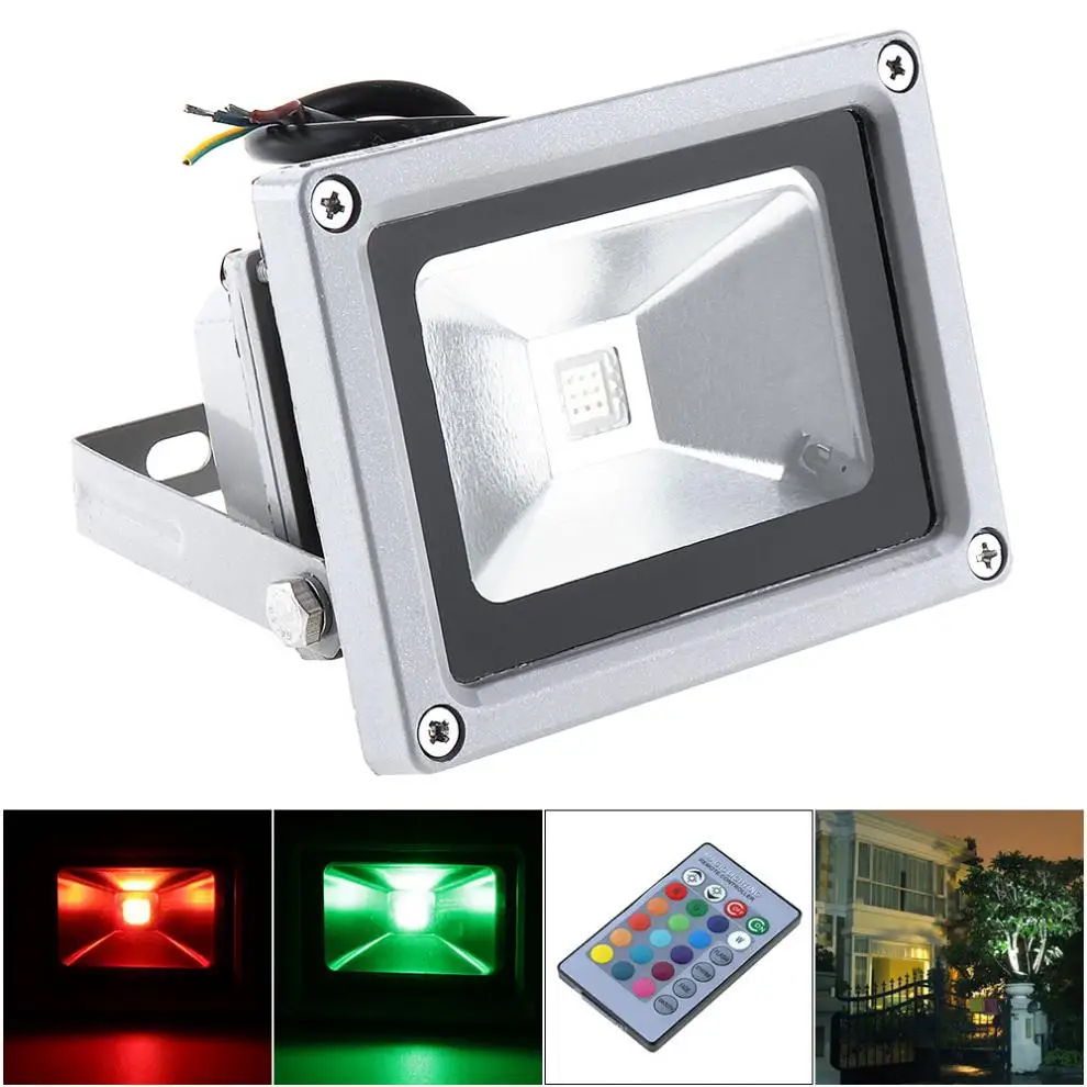 

Waterproof IP65 10W LED Floodlight 1000LM Colorful RGB Security Lamp with Remote Control Support 90-240V for Garden / Outdoor