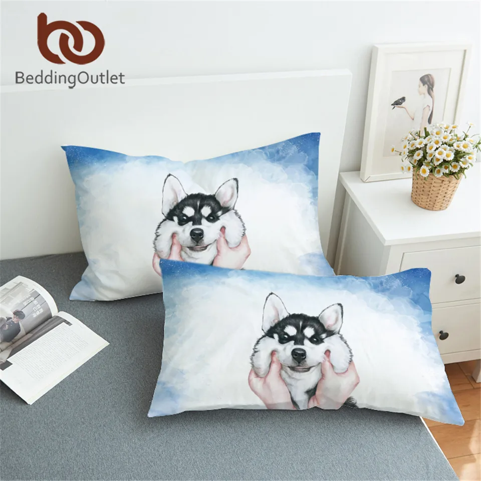 BeddingOutlet Husky Puppy Pillowcase Watercolor Decorative Pillow Case