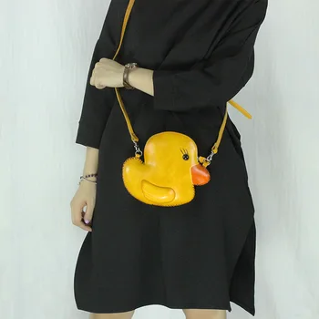 

2019 women 100% genuine leather crossbody bags small cartoon personalized shoulder bags duck Messenger bags female cute animal