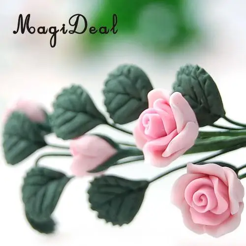 1/12 Scale Strip of Climbing Pink Roses Dollhouse Miniature Flower for Living Room Plant Room Garden Accessories