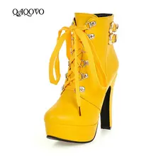 Women Ankle Boots Square High Heel Martin Boots Fashion Cross Tied Platform Round Toe Autumn Winter Shoes Black Yellow White Women Ankle Boots Square High Heel Martin Boots Fashion Cross Tied Platform Round Toe Autumn Winter Shoes Black Yellow White