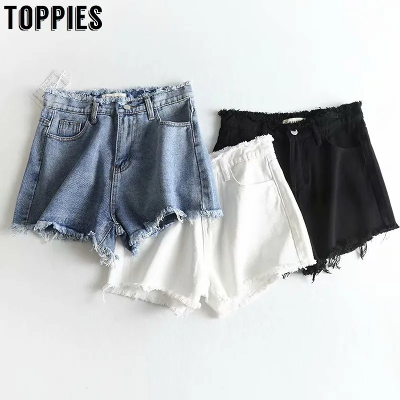 

Vintage Tassel Denim Shorts Solid Color High Waist Black White Jeans Shorts Female Summer Hot