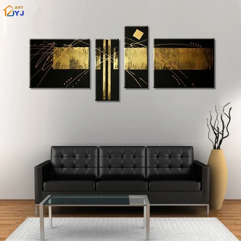 BlackandGoldColorPictureHandmadeModernAbstractOilPaintingOn