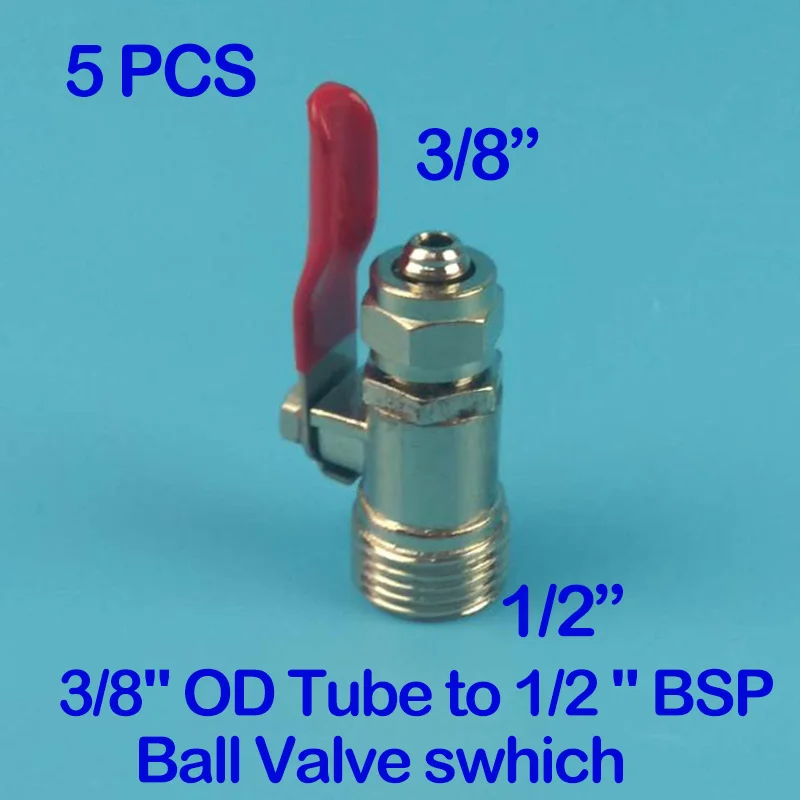 5 шт. 1/" OD трубки до 3/8" Мужской BSP мяч клапан swhich 3/" на входе клапан переключатель 1/2 дюймов мужской нитки до 3/8" трубы Внешний нитки