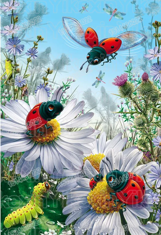 

Full Round Drill 5D DIY Diamond Painting "Ladybug & daisy" Embroidery Cross Stitch 5D Home Decor Gift